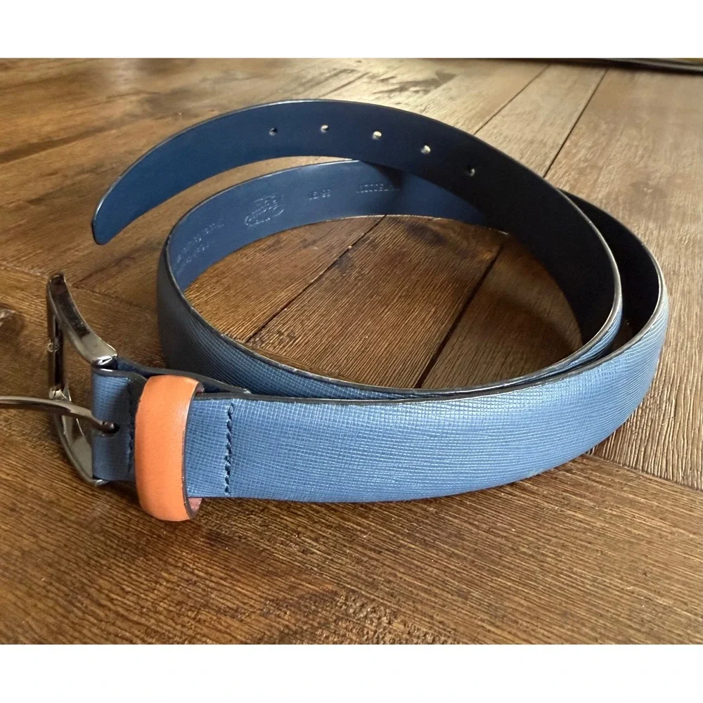 Original Penguin Textured Leather Belt Blue 36 Casual Preppy